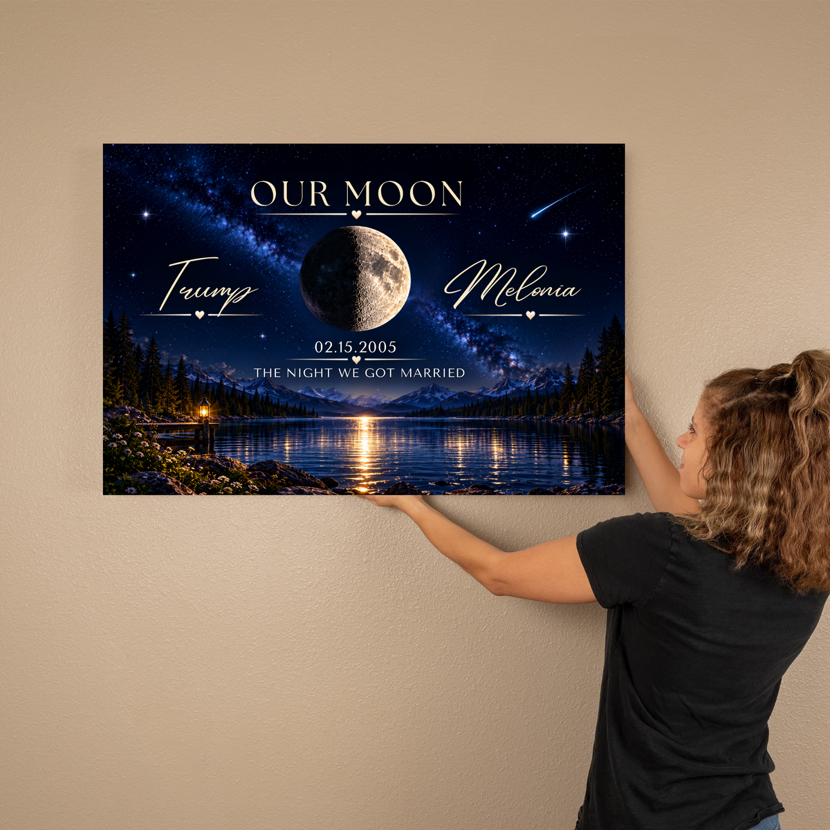 Personalized Our Moon Couple Canvas | Custom Names & Wedding Date Wall Art | Romantic Anniversary Gift for Couples