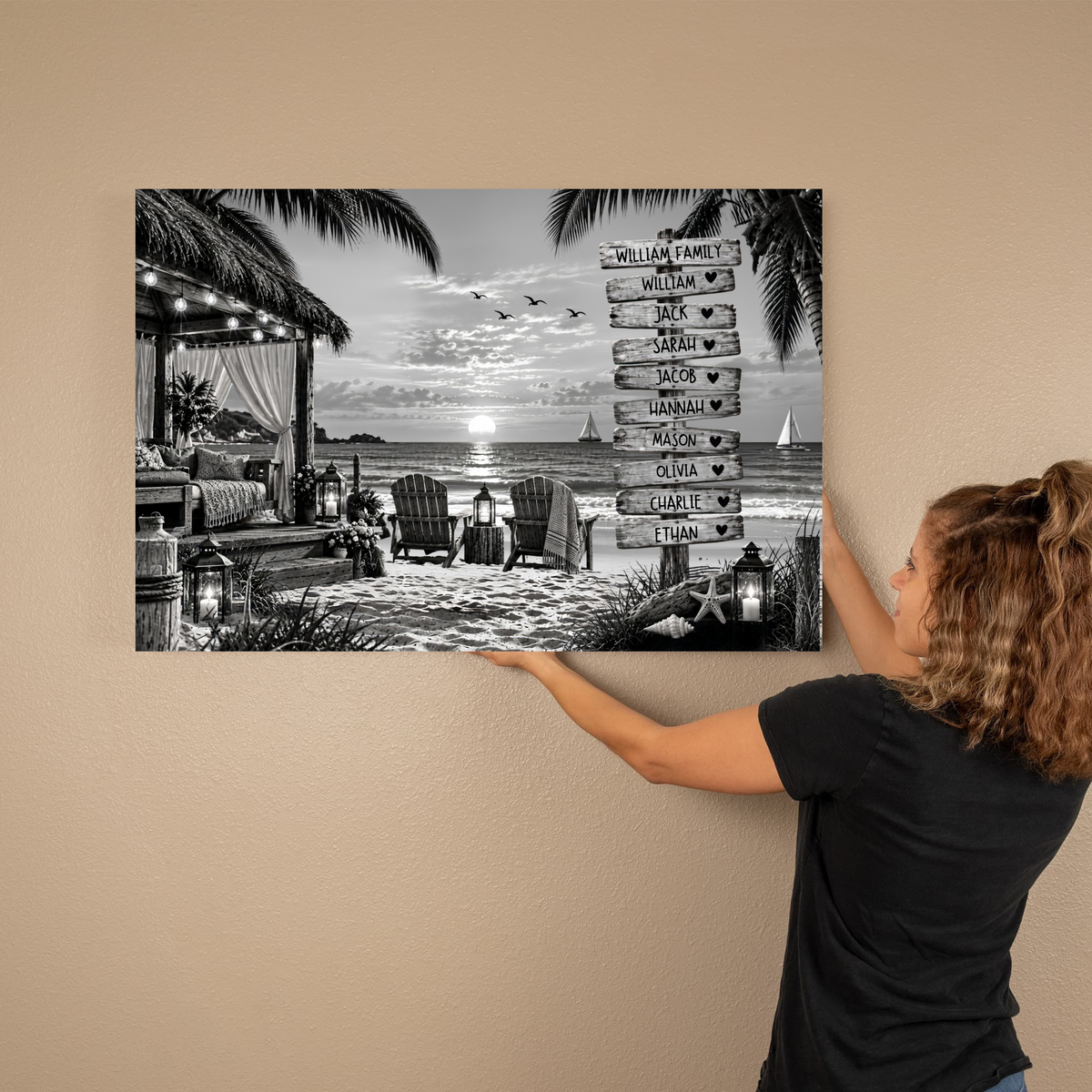 Custom Family Names Beach Artwork