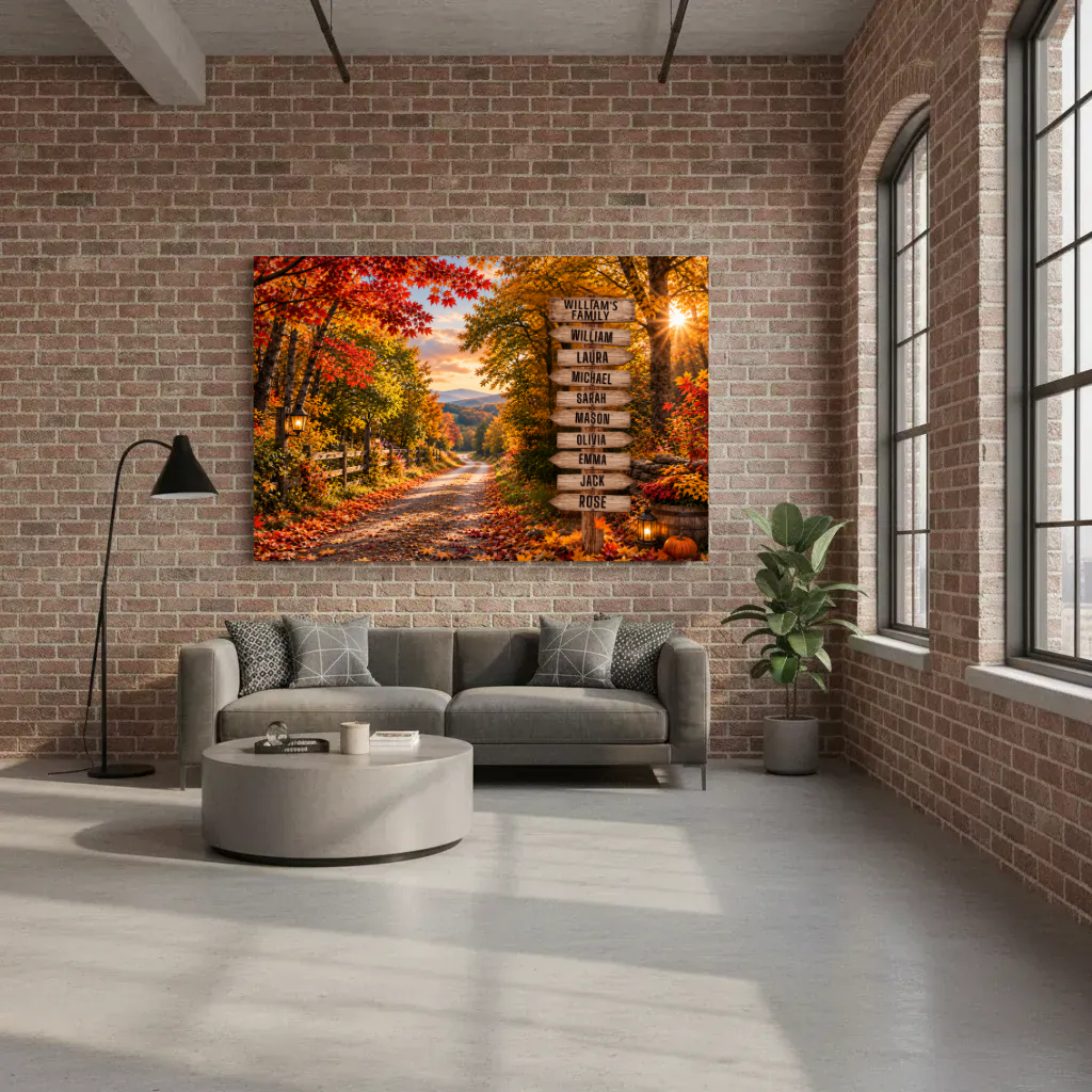 Personalized Family Fall Canvas | Custom Family Names Wall Art | Autumn Country Road Rustic Family Home Decor