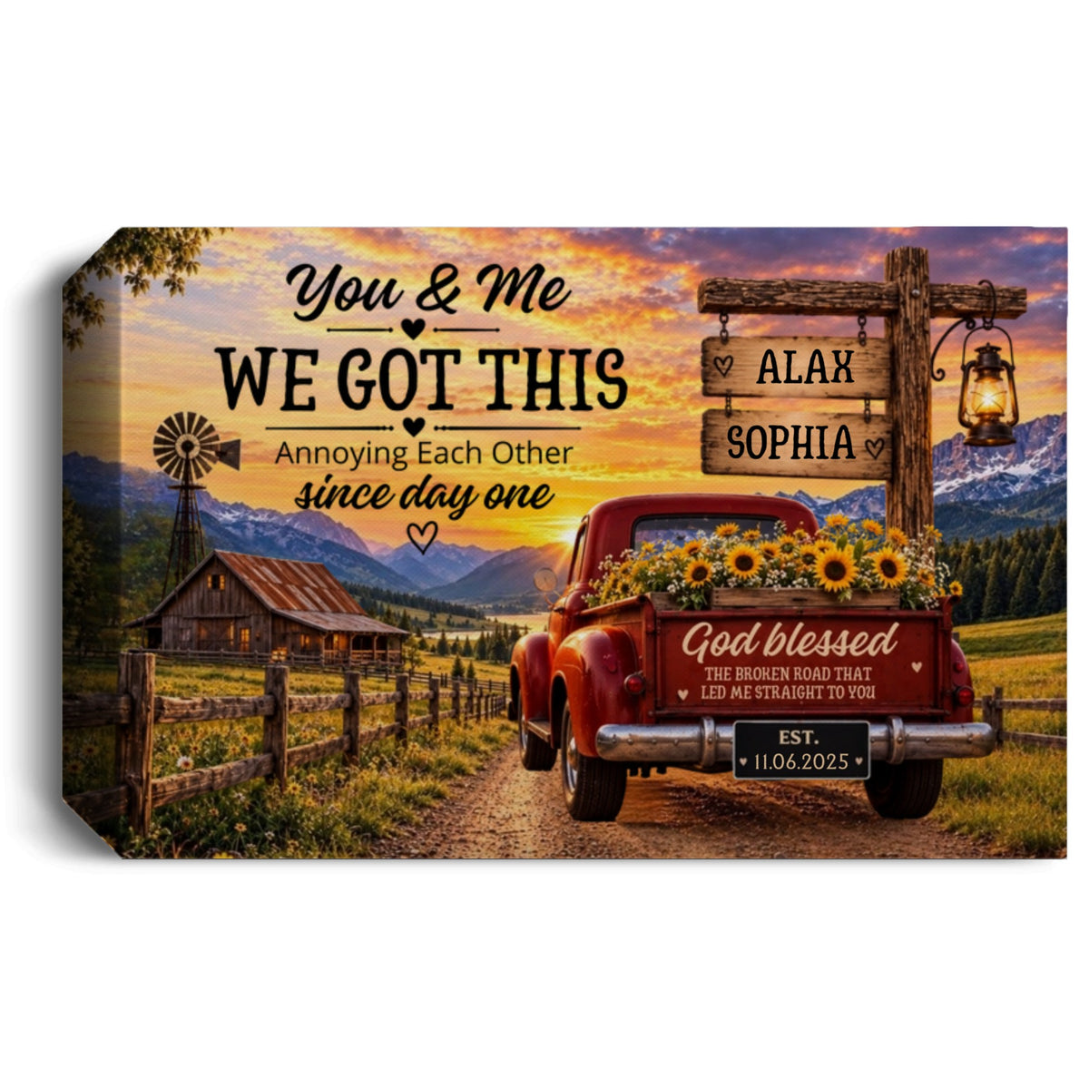 Personalized Couple Farmhouse Canvas | You & Me We Got This Rustic Wall Art | Custom Names & Date Anniversary Gift