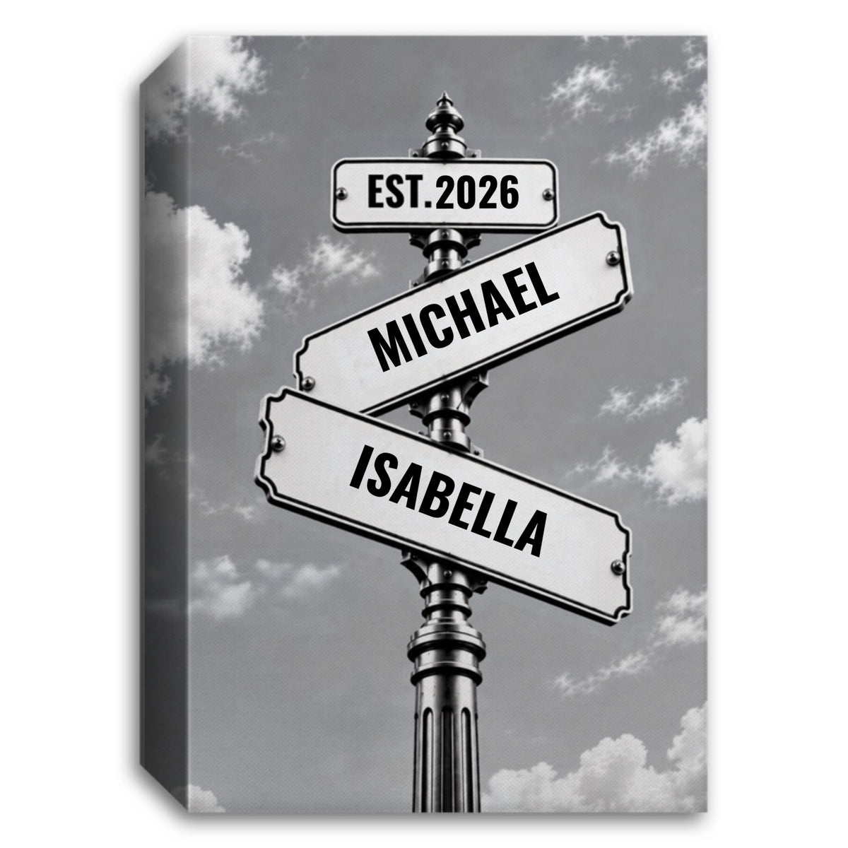 Personalized Couple Signpost Canvas | Custom Names & Date Rustic Street Sign Wall Art | Romantic Anniversary Wedding Gift