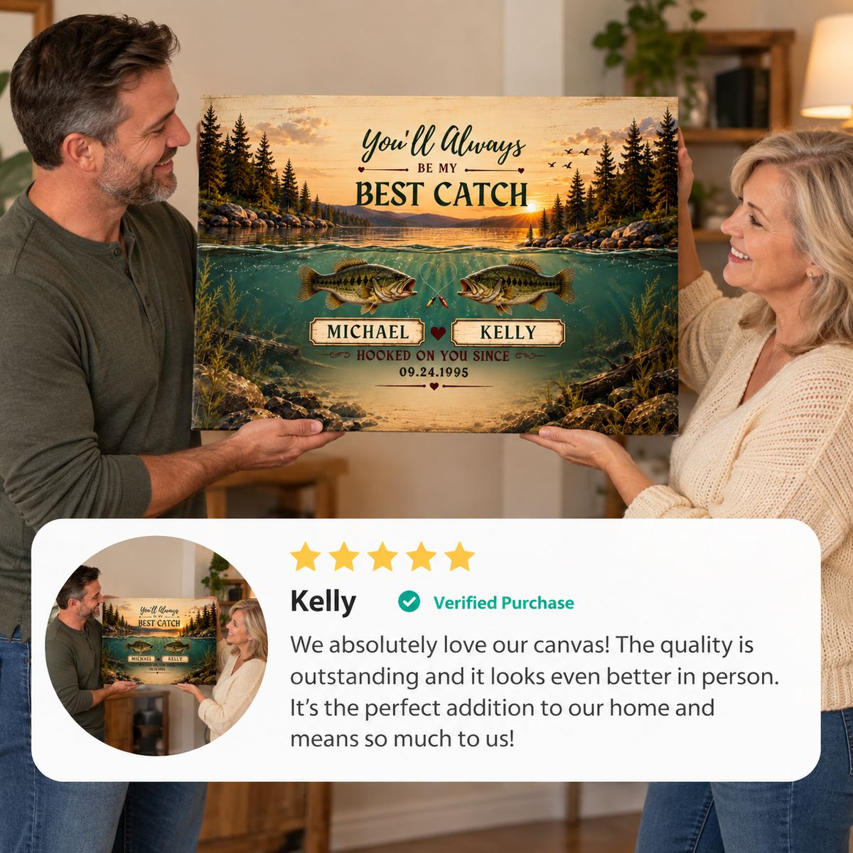 Romantic Fishing Couple Lake Canvas