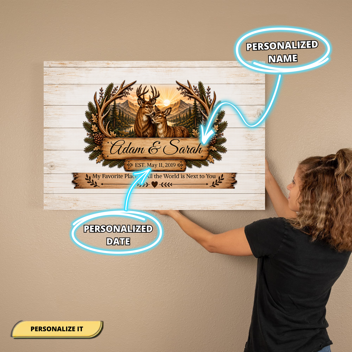 Personalized Husband Wife Deer Wall Art