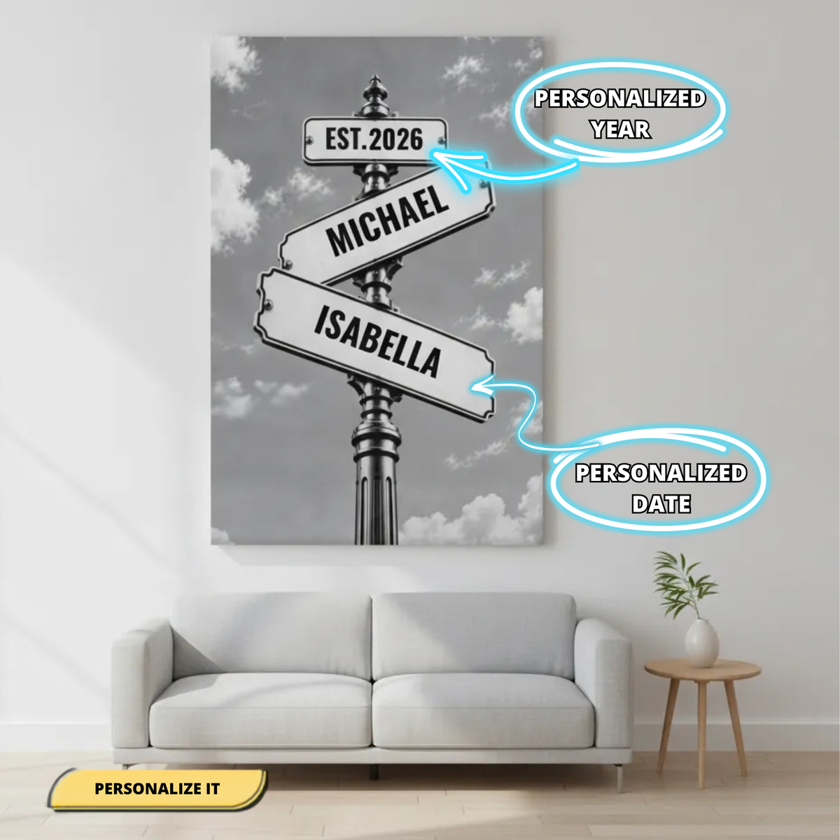 Custom Couple Names and Date Street Sign Wall Art