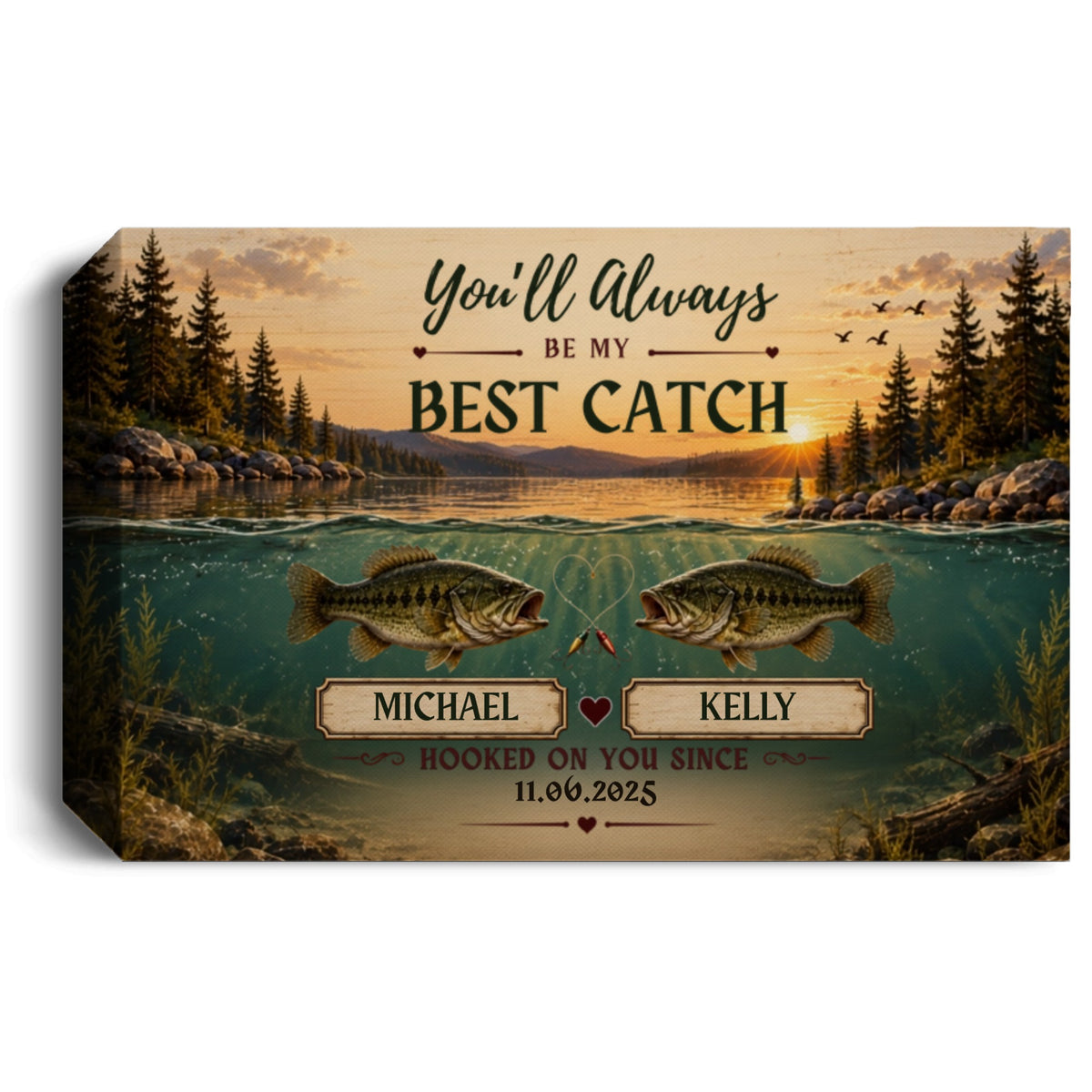 Personalized Fishing Couple Canvas | “You’ll Always Be My Best Catch” Wall Art | Custom Names & Date Fishing Anniversary Gift