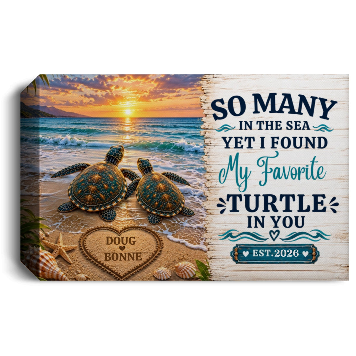 Personalized Turtle Couple Canvas | “My Favorite Turtle in You” Beach Wall Art | Custom Names & Date Romantic Anniversary Gift