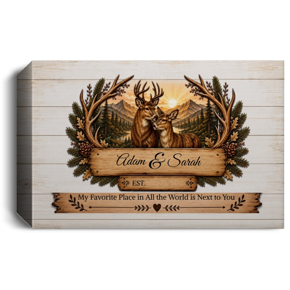 Personalized Deer Couple Canvas | Custom Names & Date Rustic Deer Wall Art | Romantic Anniversary Gift for Husband Wife