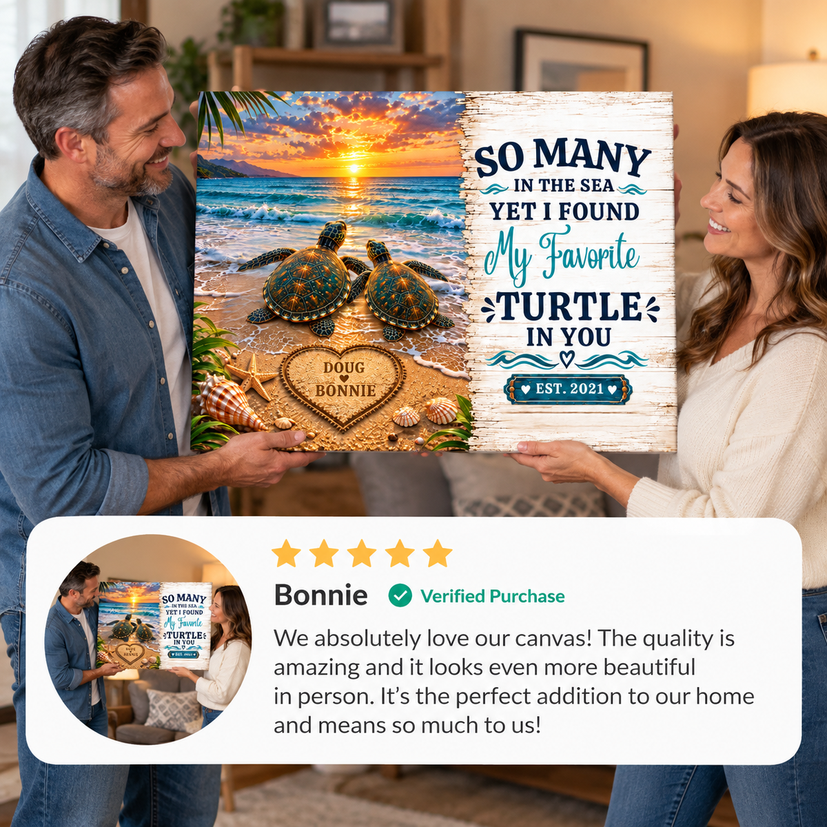 Romantic Turtle Couple Beach Wall Art