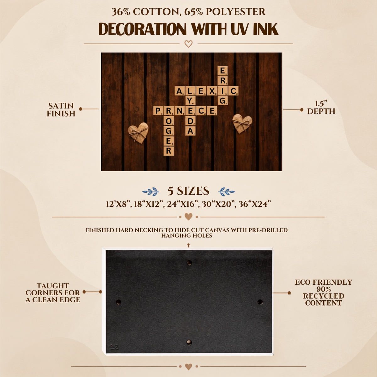 Personalized Couple Crossword Canvas | Custom Names Love Wall Art | Rustic Wooden Anniversary Gift for Couples