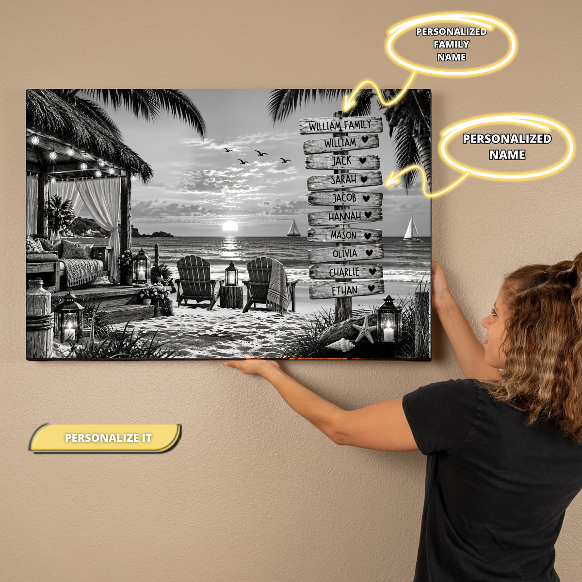 Personalized Beach Family Canvas