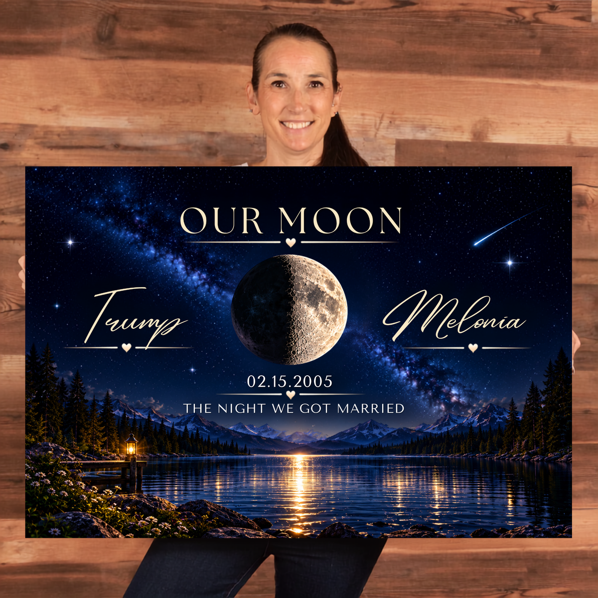 Personalized Our Moon Couple Canvas | Custom Names & Wedding Date Wall Art | Romantic Anniversary Gift for Couples