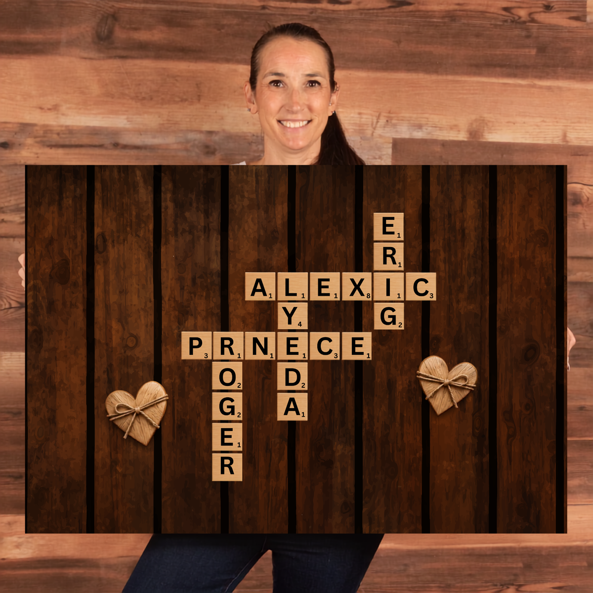 Personalized Couple Crossword Canvas | Custom Names Love Wall Art | Rustic Wooden Anniversary Gift for Couples