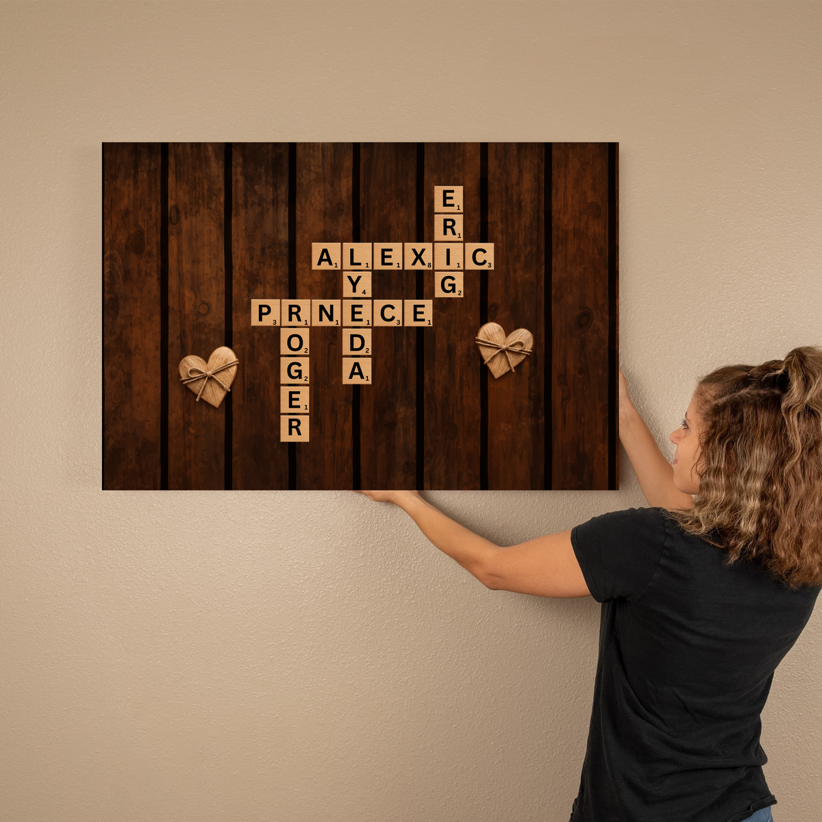 Personalized Couple Crossword Canvas | Custom Names Love Wall Art | Rustic Wooden Anniversary Gift for Couples