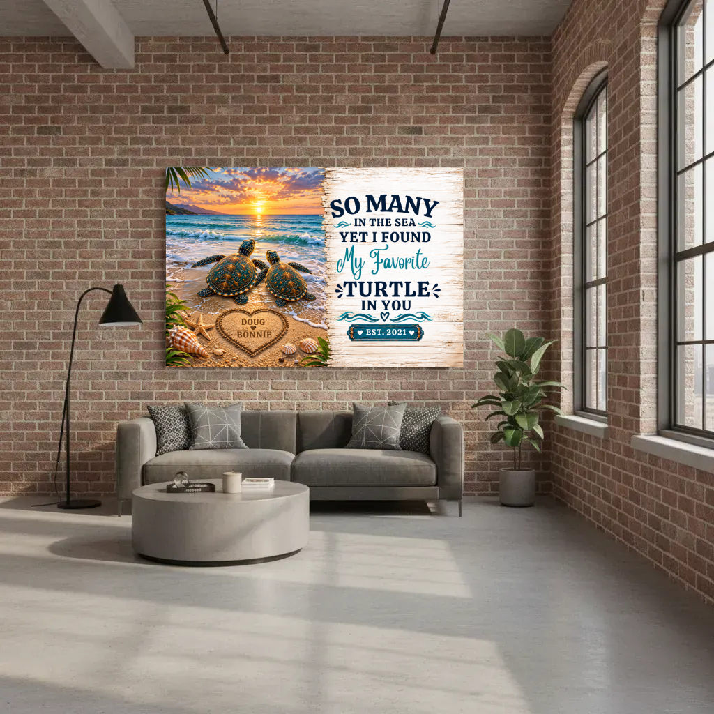 Personalized Turtle Couple Canvas | “My Favorite Turtle in You” Beach Wall Art | Custom Names & Date Romantic Anniversary Gift