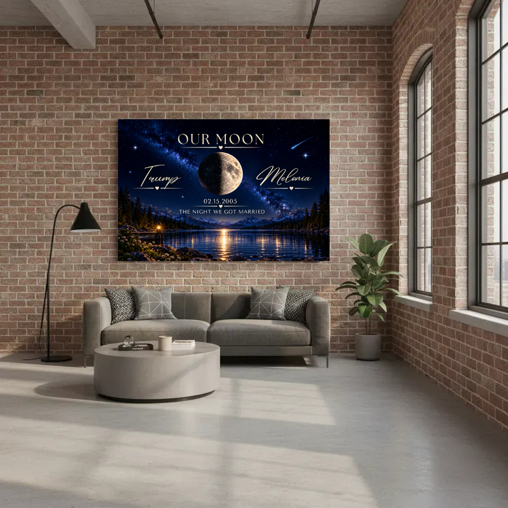 Personalized Our Moon Couple Canvas | Custom Names & Wedding Date Wall Art | Romantic Anniversary Gift for Couples