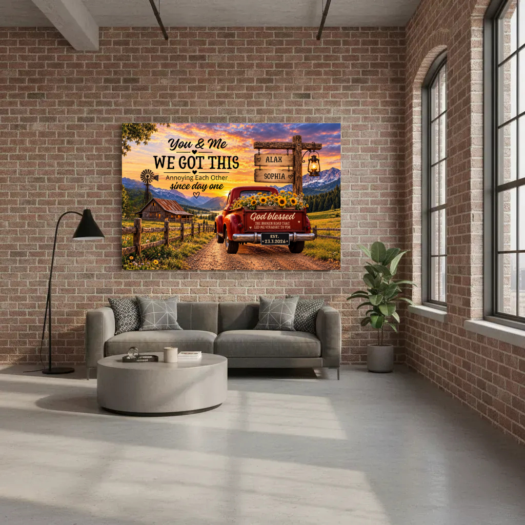 Personalized Couple Farmhouse Canvas | You & Me We Got This Rustic Wall Art | Custom Names & Date Anniversary Gift