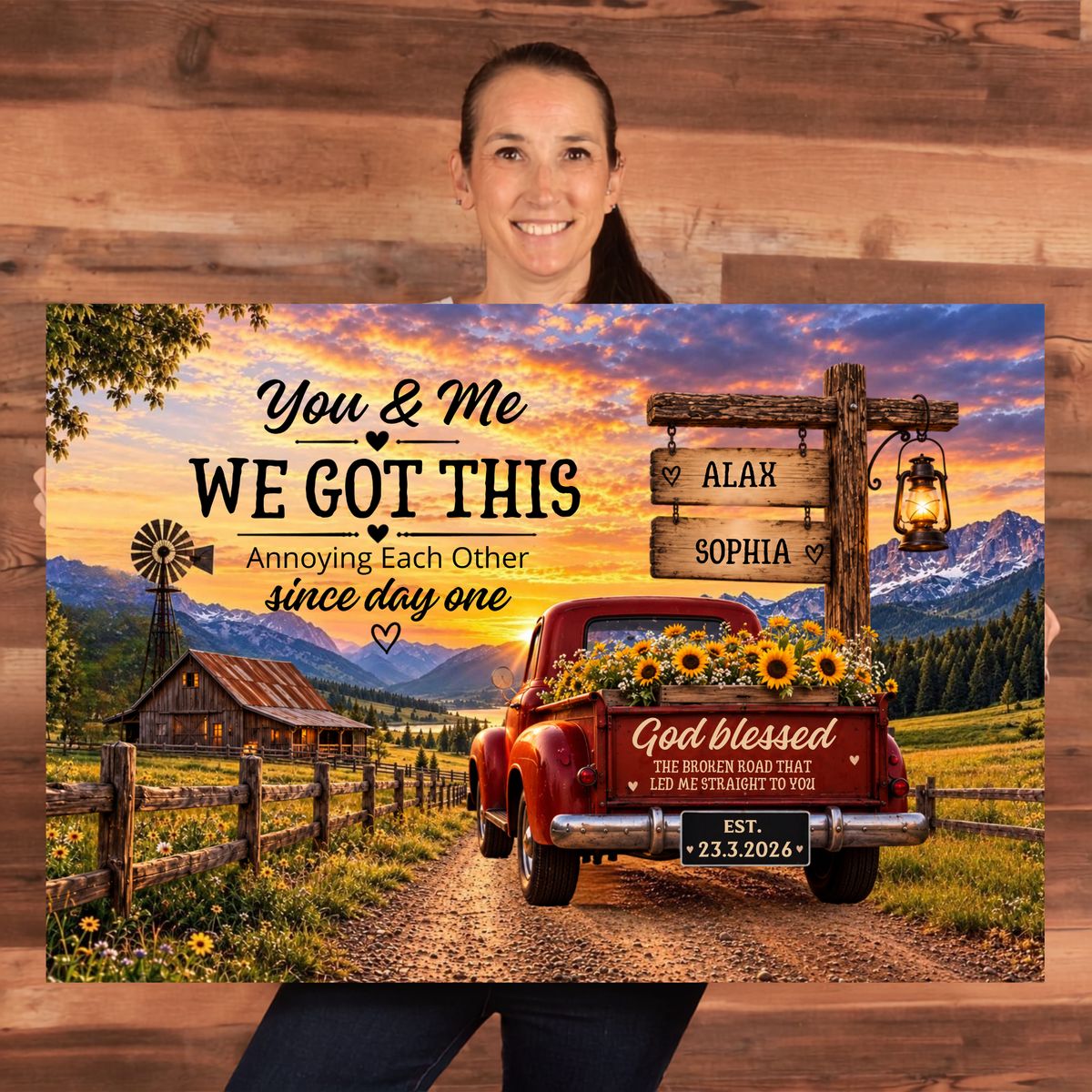 Custom Couple Names and Date Farmhouse Canvas