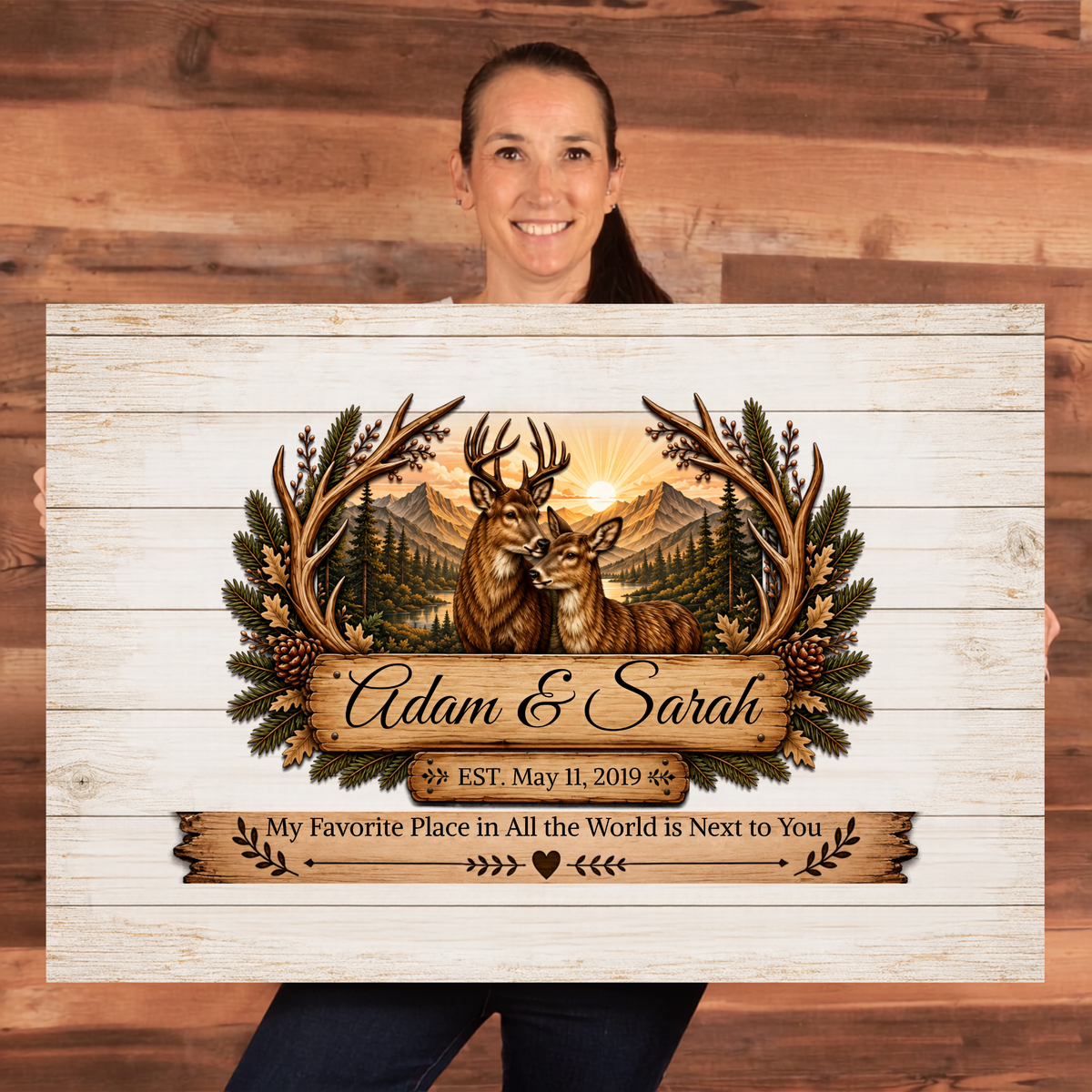 Personalized Deer Couple Canvas | Custom Names & Date Rustic Deer Wall Art | Romantic Anniversary Gift for Husband Wife